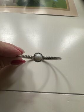 Sterling Silver Cable Pearl Station Bracelet